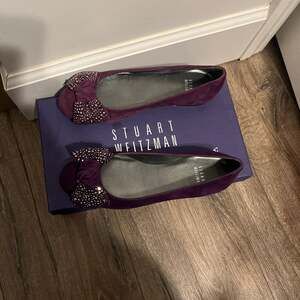 Stuart Weitzman Purple Suede Bella Bow Embellished Ballet Flats size 5